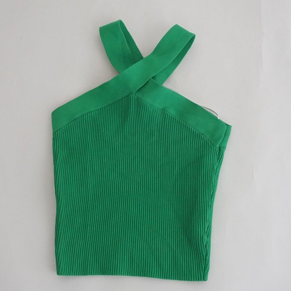 Aritzia Babaton Bright Green Ribbed Stretch Knit Halter Tank Top Minimalist S